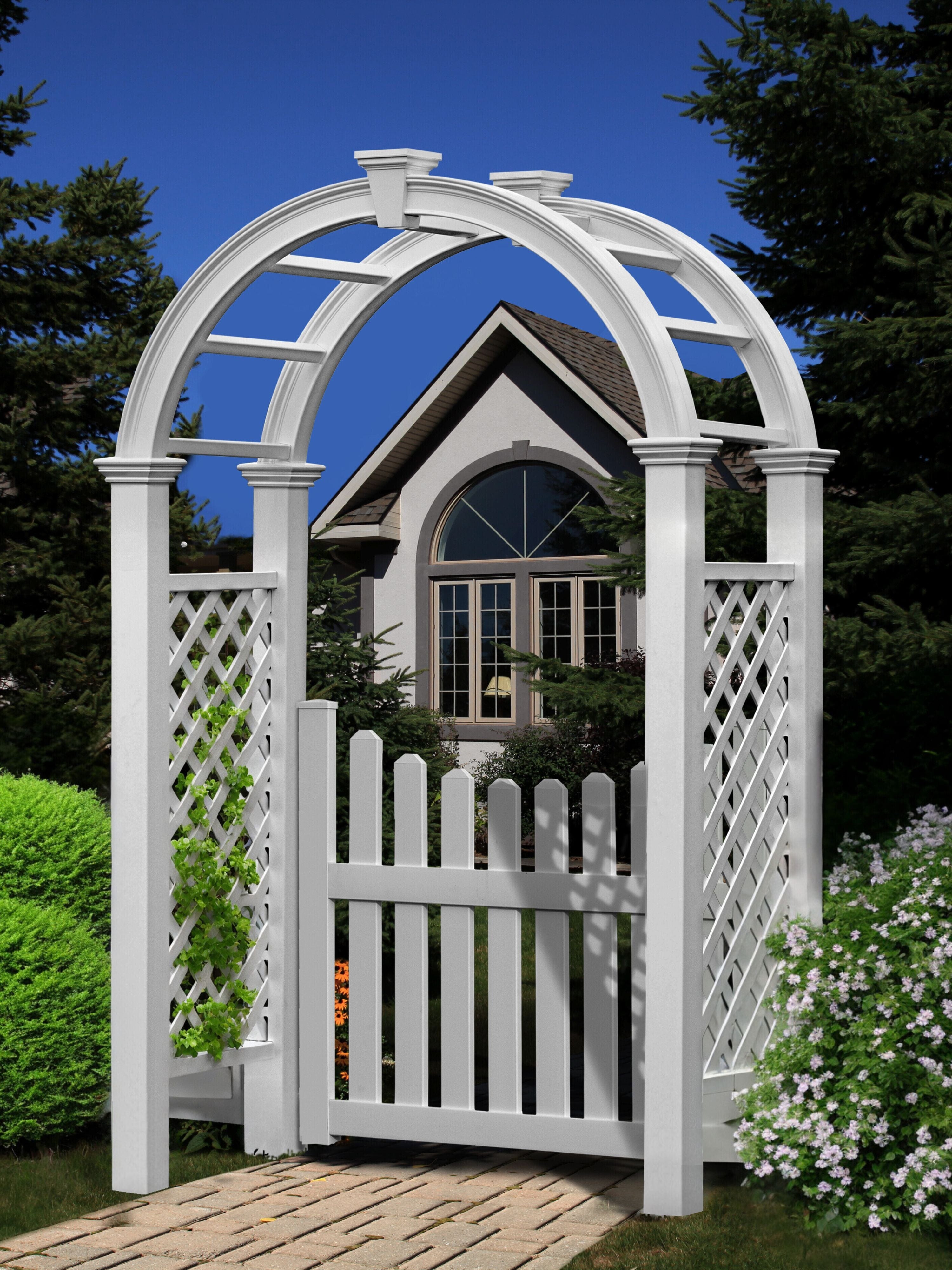 wooden trellis arch with gate Nantucket Legacy Arbor with Gate