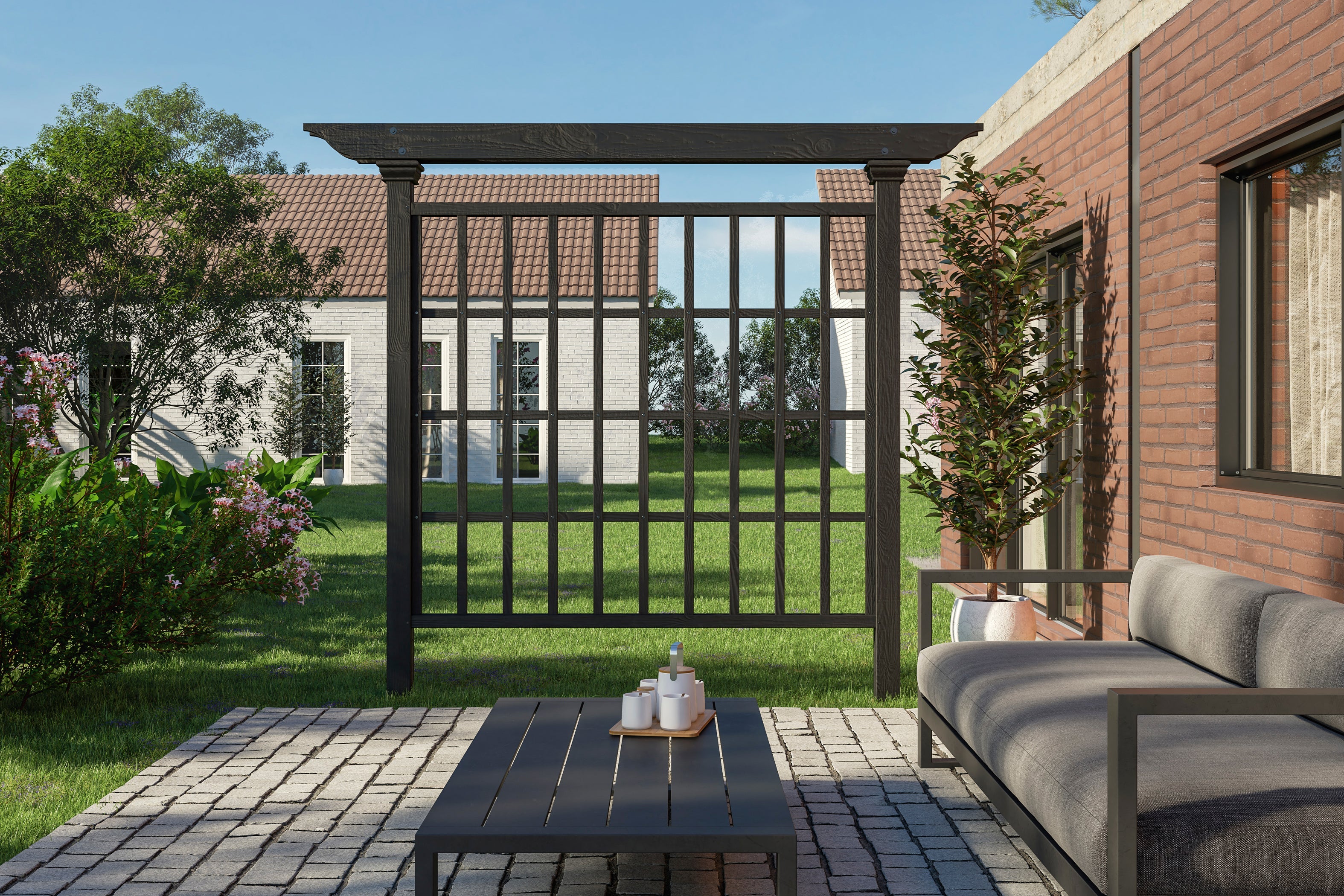 wood and steel trellis 80"L x 90"H Wildwood Cedar Privacy Trellis, Charcoal