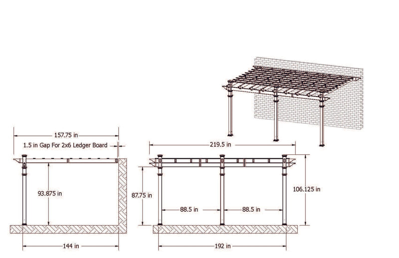 12x16 Valencia Attached Pergola Pergola Vita 