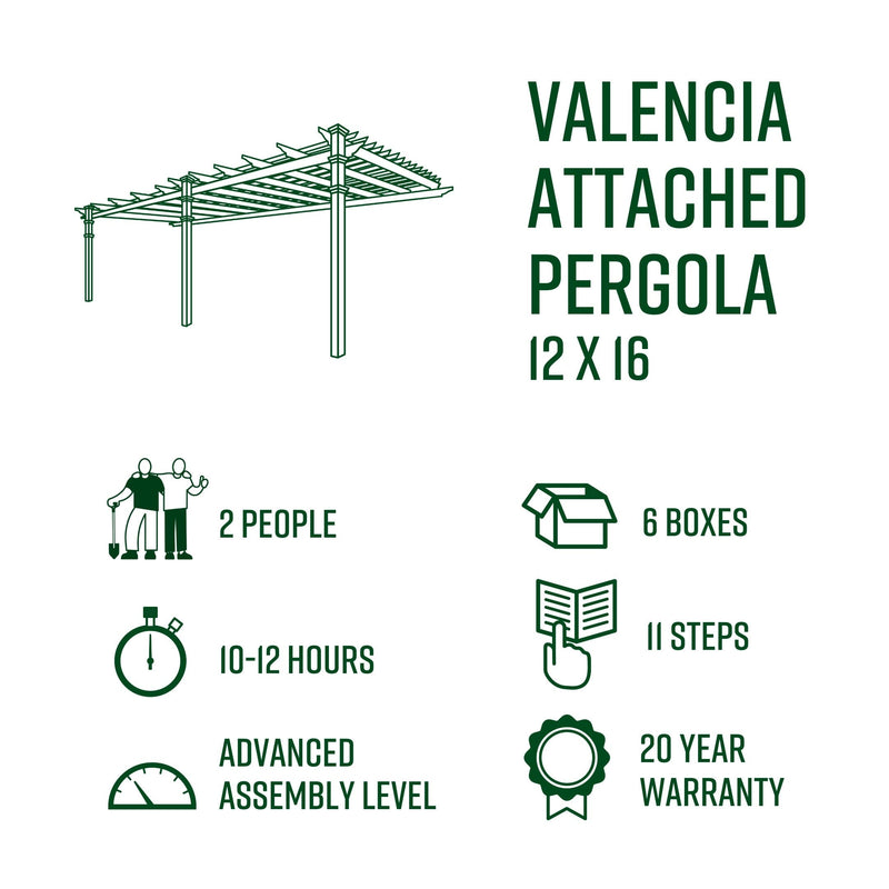 12x16 Valencia Attached Pergola Pergola Vita 