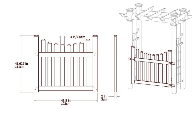 Fairfield Arbor with Cottage Picket Gate and Wings Arbor Vita 