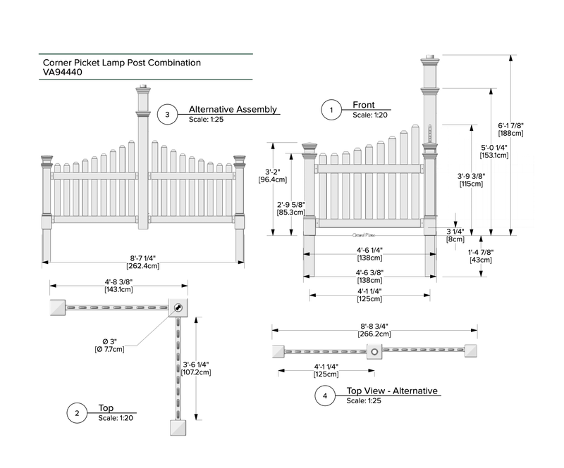CLASSIC Corner Picket Lamp Post Decor Vita 