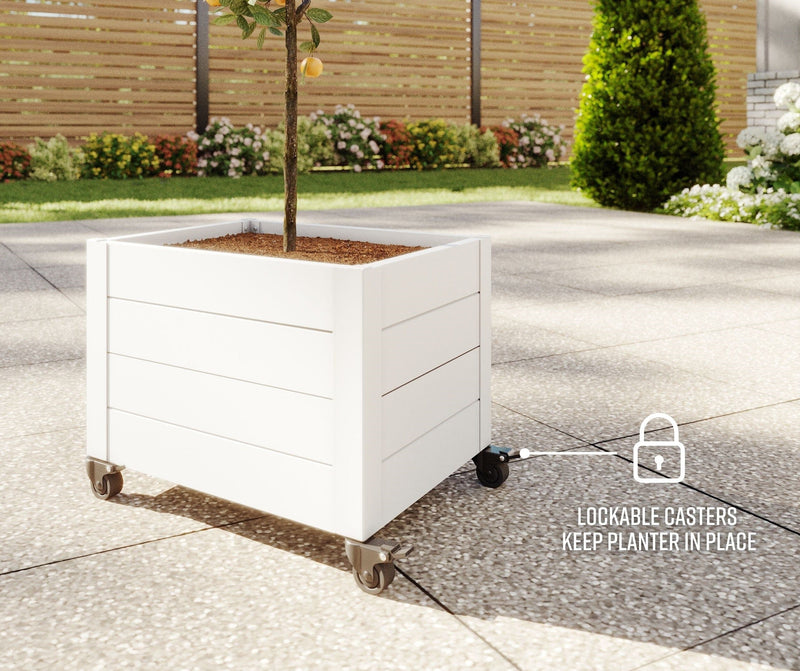 wheeled planter with trellis 22" L x 18" W x 18" H Vinyl Planter With Wheels Vita Color: White