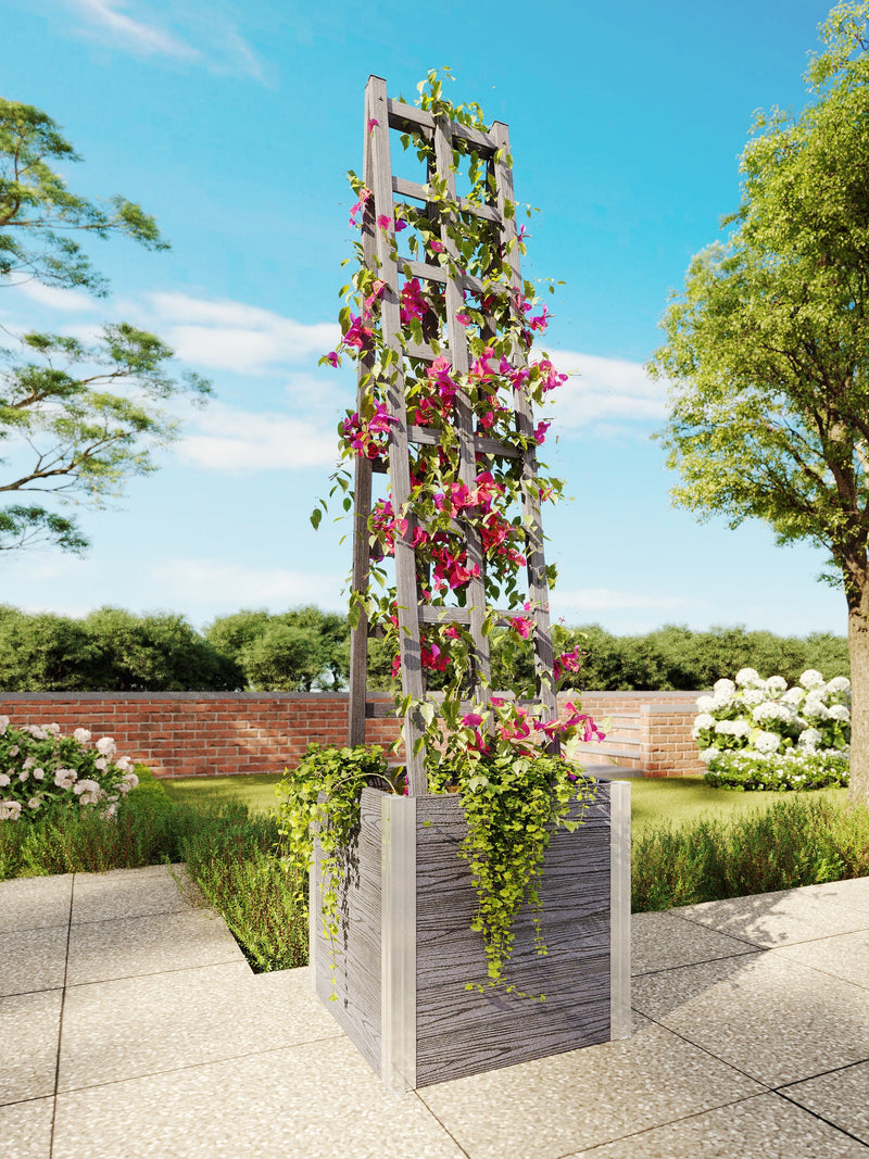 vita urbana planter with trellis Vita Urbana 14 in. L x 68 in. H Vinyl A-Frame Ladder Garden Trellis, Slate Gray