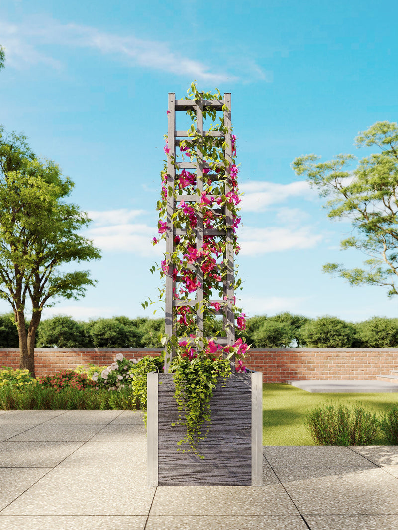 plant ladder trellis Vita Urbana 14 in. L x 68 in. H Vinyl A-Frame Ladder Garden Trellis, Slate Gray