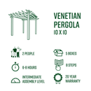 10x10 Deluxe Pergola with Tall Base Moldings and Canvas Weave Pergola Vita 