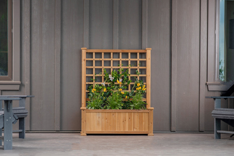 wooden trellis planter box Vita 38 in. x 19 in. x 47 in. Rosewood, Golden Brown, Cedar Wood, Planter with Trellis