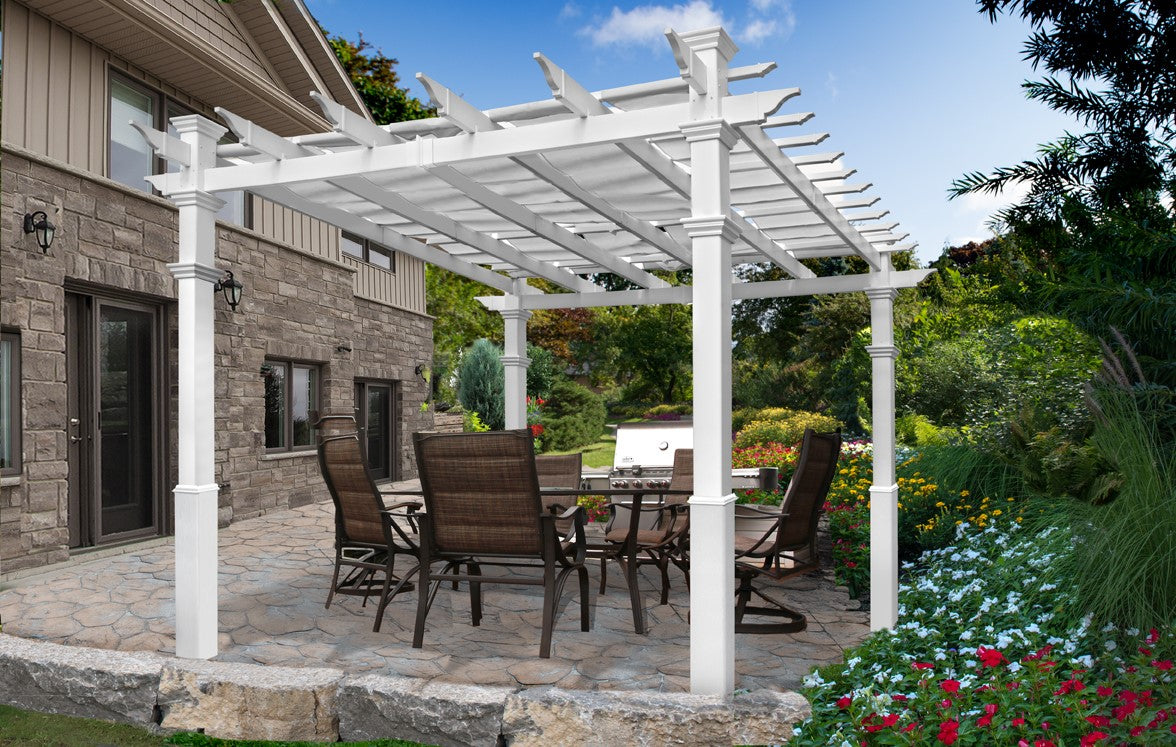 10x10 Deluxe Pergola with Tall Base Moldings and Canvas Weave